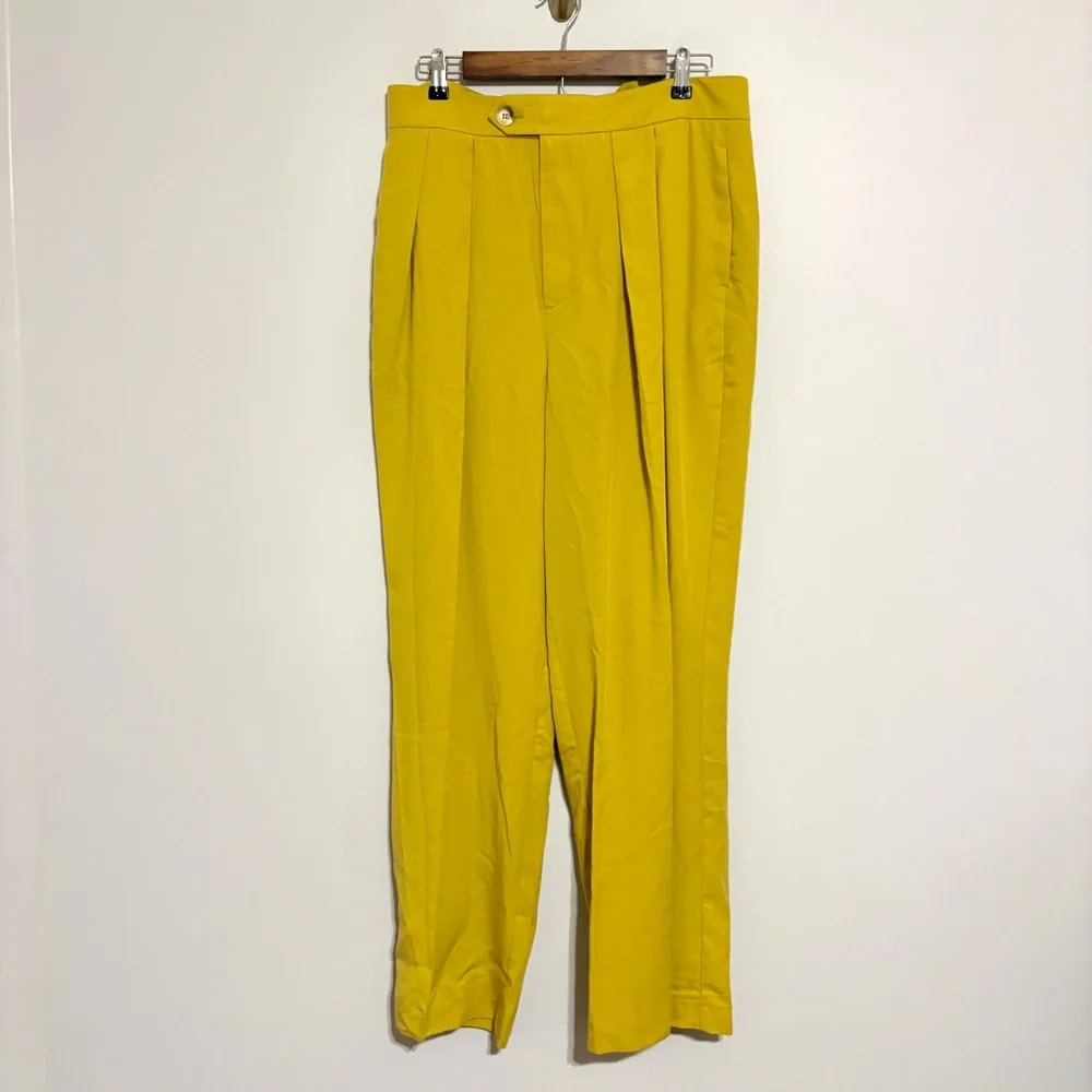 Free People Gabbie Vest Suit Set Bitter Oil Yellow Mid Rise Pant NEW Size 12 NWT
